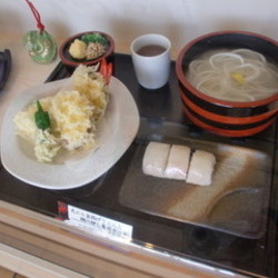 天ぷら釜揚げうどんと鯛の押し寿司セット
