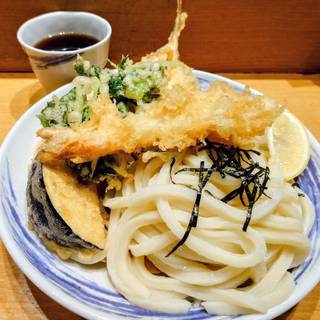 アジと海老　天盛りざるうどん