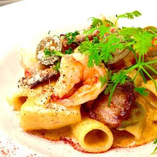 海老のチリチーズクリームのリガトーニ