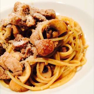 豚肉とマッシュルームのパスタ