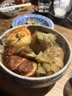 おでん大根ねぎ袋自家製鶏つくね自家製ロールキャベツ自家製さつま揚げ